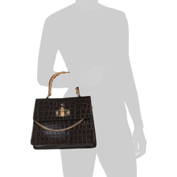 PRATESI Made In Italy Leather Crocodile Turn Lock Satchel With Handle - Picture 4 of 4